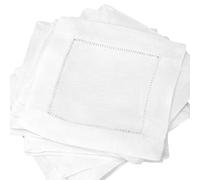 12 CleverDelights - Tovaglioli da cocktail in puro lino bianco con orlo a giorno, 15,2 x 15,2 cm, 100% lino, sottobicchiere da 15,2 cm CleverDelights