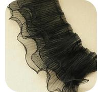 12 cm di larghezza, tre strati, pizzo ondulato plissettato elastico, materiale piegato, nastro per abito, colletto, bordo, forniture per cucire, nero, 1 iarda
