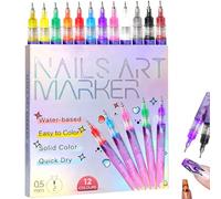 12 Color Quick-Dry Art Nail Markers Set, Nail Polish Markers for 3D DIY Designs, Beginners & Home Salon