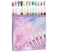 12 Colore 3D Nails Art Pen, 0.5,mm, Set di Penne per Unghie, Penne Liner a Punta Fine per Graffitis ad Asciugatura Rapida, Pennes per Smalto 3D, Nail Arts Markers for Gel Nails