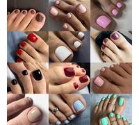 12 colori 288 pezzi unghie per le dita dei piedi adesive lucide, unghie finte quadrate corte per le dita dei piedi, unghie finte acriliche per i piedi, per la primavera e l'estate, unghie finte rosse