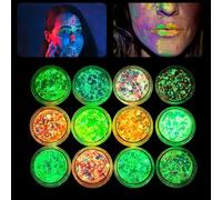 12 Colori Glitter Make Up, Paillettes per Viso e Corpo, Fluorescenti Chunky Sequin Face Body Adatti per Capelli Unghie Trucco per le Vacanze di Halloween