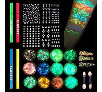 12 colori glitterati festival viso festival glitter viso viso glitter glitter glitter viso festival gloss in the dark per viso corpo quotidiano musica mascherata Halloween con 4 eyeliner 4 pietre