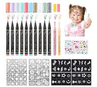 12 Colori Penna per Tatuaggi Temporanei, Penna Tattoo con 79 Sagome e Adesivi Diamantati, Tattoo Bambini per Tatuaggi Temporanei Delicati Sulla Pelle per Adulti E Bambini