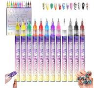12 Colors Nail Art Markers for Gel Nails,DIY Nail Art Pens Set,3D Polish Pen Acrylic Paint Pens Markers,Professional Nails Brush Sets for Arts Drawing Painting Point Dotting Manicure Tools (1 Set)