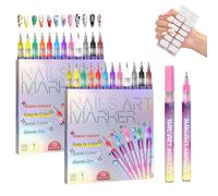 12 Colors Nail Art Markers Set, Quick Dry Waterproof Nail Art Pens, DIY Nails Tools for Home DIY Nails Art Design, With White DIY nail-Tips (2 Set)