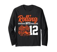 12° compleanno di Go Kart Racing Rolling Into 12 Funny Boys & Kids Maglia a Manica