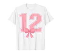 12° Compleanno Ragazza Fiocco Rosa Coquette Tema Girly Matching Maglietta