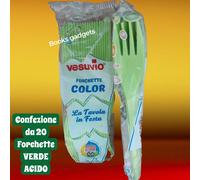 12 Confezioni (240 Forchette) Vesuvio Forchetta in Plastica VERDE ACIDO x Festa