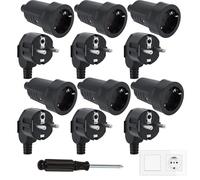 12 connettori Schuko, 6 connettori con contatto di protezione e 6 frizioni, ritardanti di fiamma, IP20, spina di alimentazione, spina europea per cavo da 8 mm, 250 V (16 A), spina per cavo per esterni