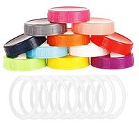 12 coperchi per barattoli di vetro in plastica colorata per uso alimentare, con anello di tenuta in silicone per barattoli di inscatolamento adatti per barattoli da 70 mm di diametro esterno