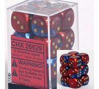 12 d6 Dice Set Chessex GEMINI BLUE RED gold 26629 BLU ROSSO oro Dadi Dado Die