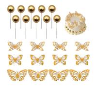 12 Decorazioni A Farfalla Per Torta, 10 Inserti Di Palline Dorate, Decorazioni Per Cupcake, Torta Decorativa A Farfalla Cava, Accessori Per Decorazioni Per Feste