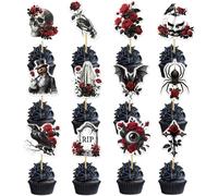 12 decorazioni per cupcake di Halloween, decorazioni gotiche per torte, adatte per feste a tema horror e feste di Halloween.