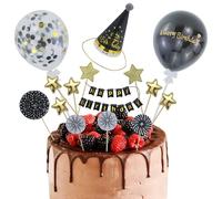 12 decorazioni per torte nere e oro, decorazione per torte di compleanno, decorazione per torta di compleanno, decorazione per torte di compleanno, topper nero, scomparti di carta a stelle per cupcake