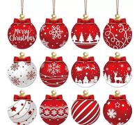 12 decorazioni rosse per albero di Natale, in legno, ornamenti per albero di Natale C-hristmas O-rname, decorazioni piatte, da appendere