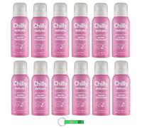 12 detergenti intimi Chilly senza risciacquo Delicato - Utilizzare su carta igienica - Adatto per pelli sensibili da 100 ml + portachiavi Beni Culinari gratuito