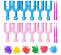 12 elastici in acrilico modello Y per telaio a fionda per braccialetti, clip in gomma, 4 connettori, strumenti per tessitura a maglia con fionda per la creazione di gioielli con collane