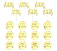 12 Etichette Rotonde Per Torta Di Buon Compleanno, 6 Inserti Di Buon Compleanno, Toppers Per Torta Di Buon Compleanno Dorati, Mini Toppers Per Torta A Specchio, Inserti Per Etichette Per Torta