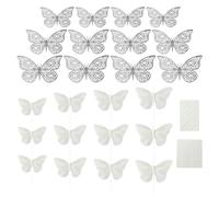 12 farfalle cave argentate, 12 pezzi, farfalle simulanti con filo di acciaio e erogazione, torta decorativa a farfalla, decorazione da parete