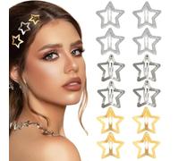 12 Fermagli per Capelli a Stella in Metallo - Oro, Argento Con Chiusura a Scatto - per Bambini, Ragazze e Donne - Bellissimi Copricapo