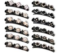 12 fermagli per capelli intrecciati con pietra di cristallo scintillante, fermagli per capelli con 3 piccole clip, fermagli per capelli con strass, accessori per capelli per donne/ragazze