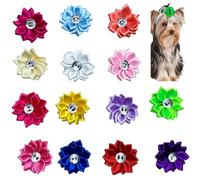 12 fiocchi per capelli di cane con elastici in gomma, fiori di strass, prodotti per la toelettatura degli animali domestici, orsacchiotti, Yorkshire, maltese, cane, gatto, animali domestici, ragazze,