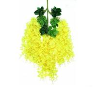 12 fiori artificiali di glicine, ratta da appendere, in seta (giallo)