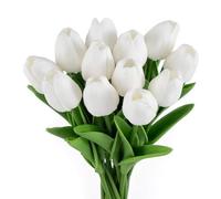 12 Fiori Tulipani Artificiali Realistici, Tulipani Finti,Fiori Artificiali, Ghirlanda di Tulipani Bianchi Primaverili,Decorazione per Matrimonio, Cucina, Ufficio, Bar, Decorazioni per Casa
