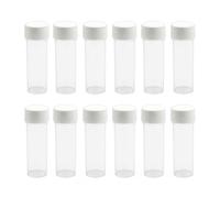 12 flaconi vuoti da 25 ml, riutilizzabili, in plastica trasparente, provette con tappo a vite bianco, contenitori per cosmetici per esperimenti scientifici