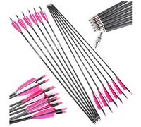 12 flèches de 30 pouces, flèches de chasse et d'entraînement en carbone, conception de dos 500, avec penne de 2 pouces et pointes amovibles, adaptées aux arcs composites et aux Archi lunghi