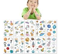 12 Fogli Adesivi Per Tatuaggi Ecologici Impermeabili E Duraturi Per Bambini Raffiguranti Personaggi Dei Cartoni Animati Esplorazione Spaziale E Sogni