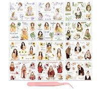 12 Fogli Di Adesivi Serie Girly, 1 Pinzetta, Adesivi Di Trasferimento Cancellabili, Set Di Adesivi Per Album Di Ritagli, Decorazione Di Adesivi Artigianali Fai Da Te, Adesivi Decorativi Estetici