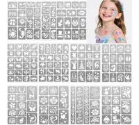 12 fogli di stencil per tatuaggi all'henné, set di stencil per viso e corpo, stencil riutilizzabili per tatuaggi temporanei, adesivi per tatuaggi per viso, mani, piedi e dita