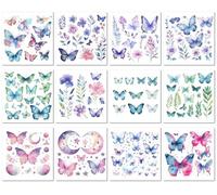 12 Fogli Di Tatuaggi Temporanei Glitterati, Impermeabili, Con Disegni A Farfalla, Viola E Verde, Finti Tatuaggi A Lunga Durata Per Donne, Bambini E Feste.