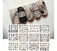 12 Fogli/Disegni Adesivi per unghie con stampa leopardata, decorazioni per unghie con animali selvatici come tigre, pelle di serpente, cuore, labbra, stella, artigli, forme geometriche, linee, autoade