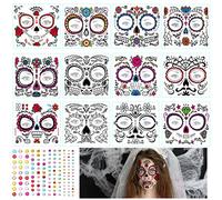 12 Fogli Halloween Tatuaggi Temporanei, Halloween Tattoos Adesivi Trucco, Halloween Temporaneo Tattoos Adesivi, Tatuaggi temporanei per Il Viso di Halloween, per il giorno dei morti