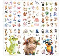 12 Fogli Stickers Bambini Animali, Adesivi Bambini con Effetto Acquerello e Brillantini, Stickers Animali Piccoli per Scrapbooking, Regalini Fine Festa Compleanno, Decorazioni Creative