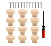 12 Forma rotonda Pomelli legno, pomelli per cassetti, Pomelli in legno per mobili, Pomelli cucina legno, Usato per Armadi e cassetti, Pomelli legno grezzo, 35 x 26 mm - A