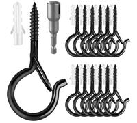 12 ganci a vite di colore nero, piccoli ganci a vite in acciaio inox, gancio a vite con fusibile per cesti per piante, casette per uccelli, campanelli a vento, catena luminosa con 1 cacciavite per