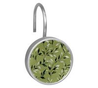 12 ganci per tenda da doccia con foglie verdi salvia (2) ganci per tenda da doccia, anelli rotondi in acciaio inox, ganci per doccia per bagno