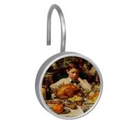 12 ganci per tenda da doccia, con scritta "Happy Thanksgiving Day", in acciaio inox, per bagno, soggiorno, camera da letto, decorazione per la casa