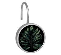 12 ganci per tenda da doccia, in acciaio inox, motivo foglie tropicali nere e verdi, per bagno, soggiorno, camera da letto, decorazione per la casa