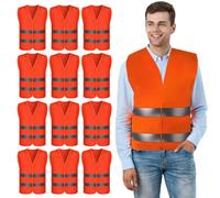 12 giubbotti di sicurezza per auto, giubbotti di sicurezza, colore arancione-rosso, leggermente riflettenti, per uomini e donne, per lavori di emergenza stradale, corsa e ciclismo, taglia universale
