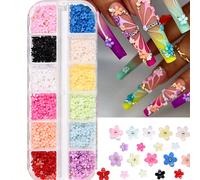 12 Grids 3D Acrylic Flower Y2K Nail Art Decoration, Mixed Size Colorful Flower Gold Steel Beads DIY carino Floral Nail Charms Kawaii Jewelry Accessories Nail Gems Nail Supplies,Jewelry Floral Nail Sup