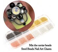 12 Grids Mini Small Stainless Steel Beads Nail Art Decorations Charm Gel Polish Gold Silver Caviar Ball Studs Nails Jewelry Accessories DIY Nail Charms Nail Gems Nail Suppliesdecorazioni per unghiecha
