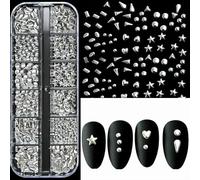 12 griglie di ciondoli per unghie glitterati a forma di stella d'argento, punte metalliche miste, rivetti a fetta, borchie per unghie in lega fai da te a forma di stella d'ar