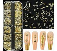 12 griglie di ciondoli per unghie glitterati a forma di stella d'argento, punte metalliche miste, rivetti a fetta, borchie per unghie in lega fai da te a forma di stella d'ar