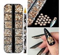 12 griglie/scatola rosa tondo di lusso nail art strass con 1 pezzo di penna diamantata a puntini di cera set di cristalli 950-1020 pezzi mix-dimensioni pietra rosa-PH194-11B