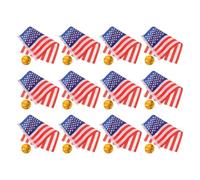 12 Impostati Bandiera da Tavolo Americana 21cm con Base | Stabile in Verticale, Sventolio Manuale Agevole, per Eventi Patriottici e Aula, Tessuto con Stelle Nitide